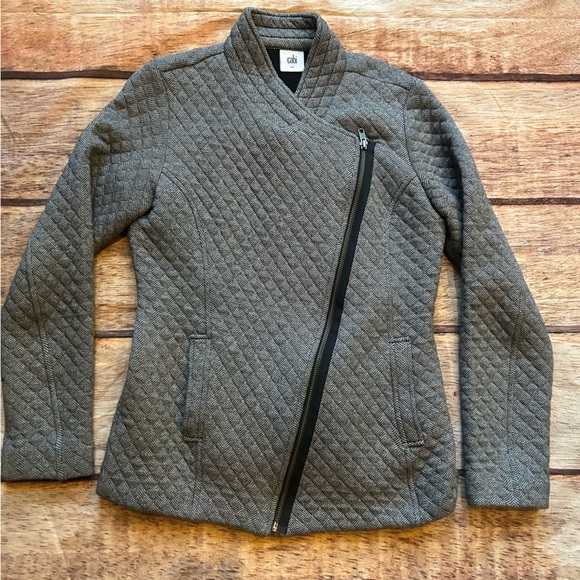 Women’s CAbi Quilted Herringbone Moto Jacket Size Small style # 3025 - Picture 2 of 6